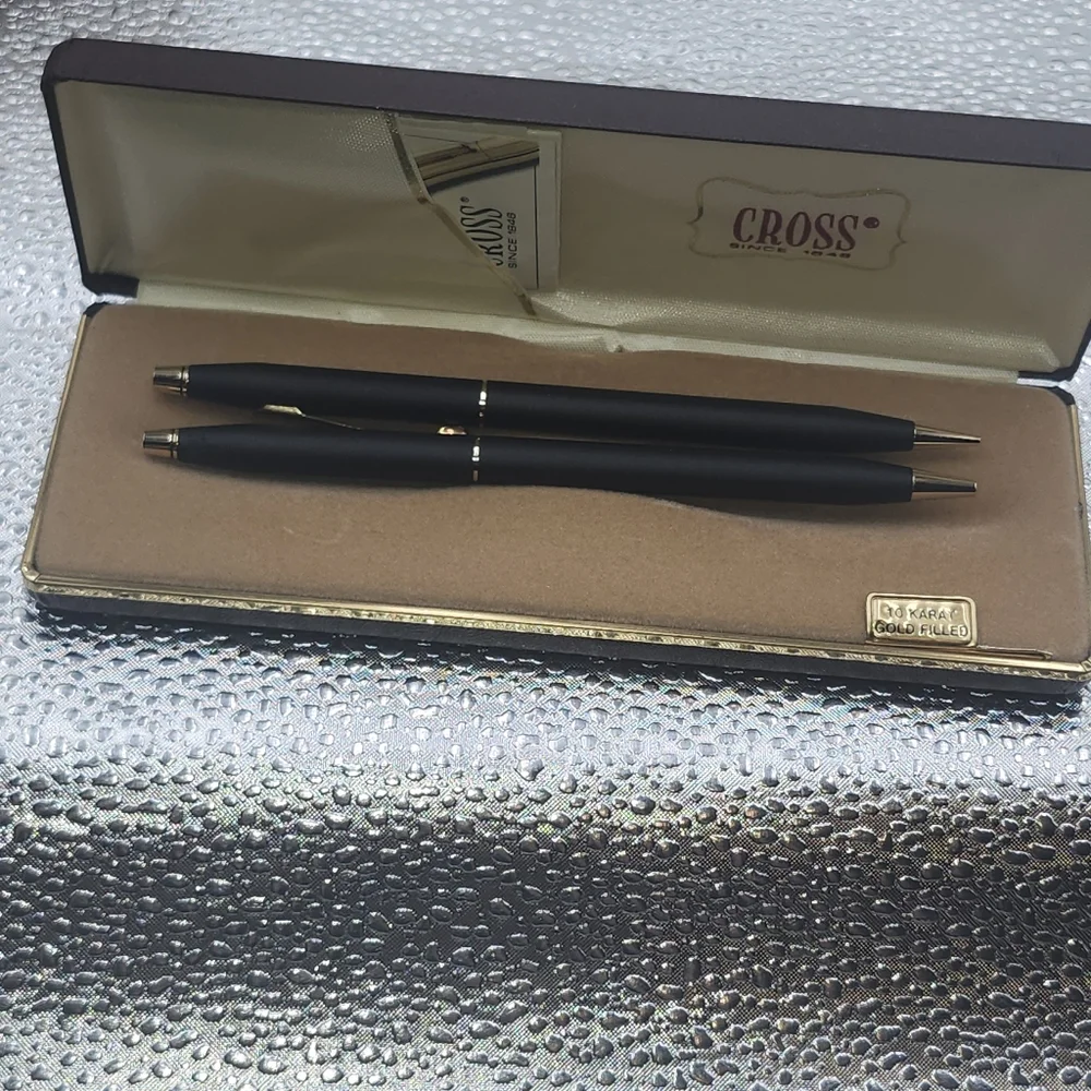 VINTAGE BLACK CROSS BALL PEN & PENCIL SET 10k gold filled w/case D2